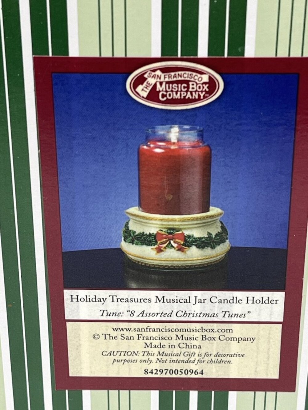 San Francisco Music Box Christmas Musical Jar Candle Holder 8 Songs Base Only